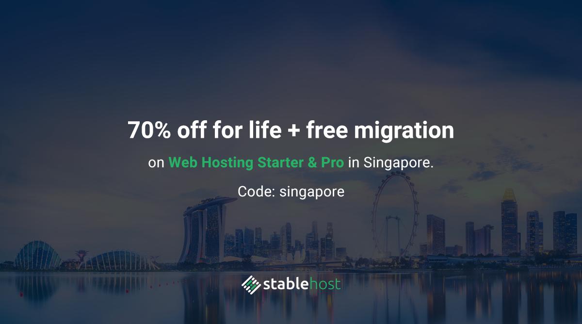 stablehost's tweet photo. Get 70% off for life + free migration on Web Hosting Starter & Pro in our Singapore location 🎉 Code: singapore #stablehost #webhosting #offer
Get started now! https://t.co/Aey0JjiJ6V https://t.co/pSh2rtYPp3