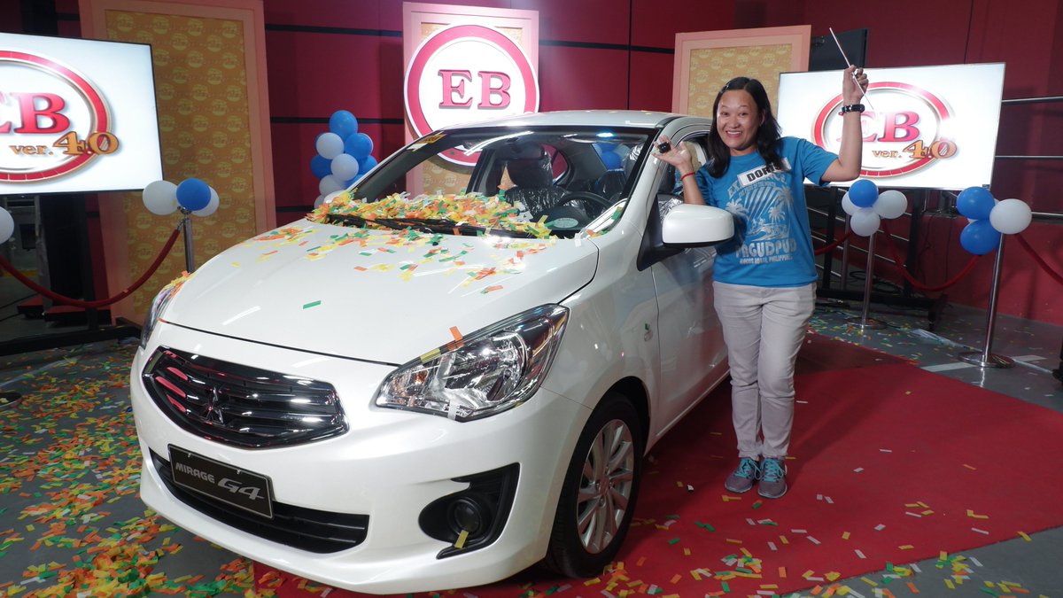EatBulaga's tweet photo. Congratulations, Dabarkads Doris!!! Sa iyo na ang brand new Mitsubishi Mirage G4 GLX1.2 CVT! 🚗 https://t.co/Zdl3B1xlK2