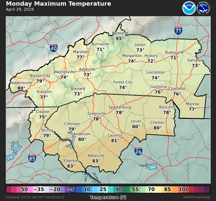 NWSGSP's tweet image. Beautiful today, but yikes those temperatures tomorrow! Seriously...is it late April or late June?? Isn't this just so typical of the western Carolinas &amp;amp; NE GA? #BringBackSpring (Aww, but really who are we kidding...we love it here! #BestPlaceToLive) #ncwx #scwx #gawx