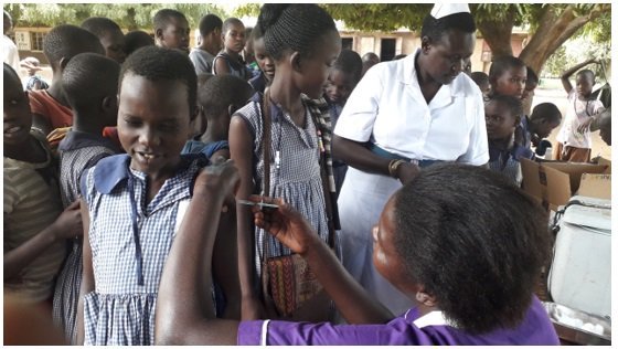 UNICEFUganda's tweet photo. #ChildHealthDays: "We have been conducting HPV vaccination for girls aged 10 -13 years mainly those in P.4, a few in P.3, P.5 and P.6" ~ Teacher at St. Mary’s primary school, Nakapiripirit district. #InvestInUGchildren #VaccinesWork #uganda https://t.co/rdz60FC0Ev