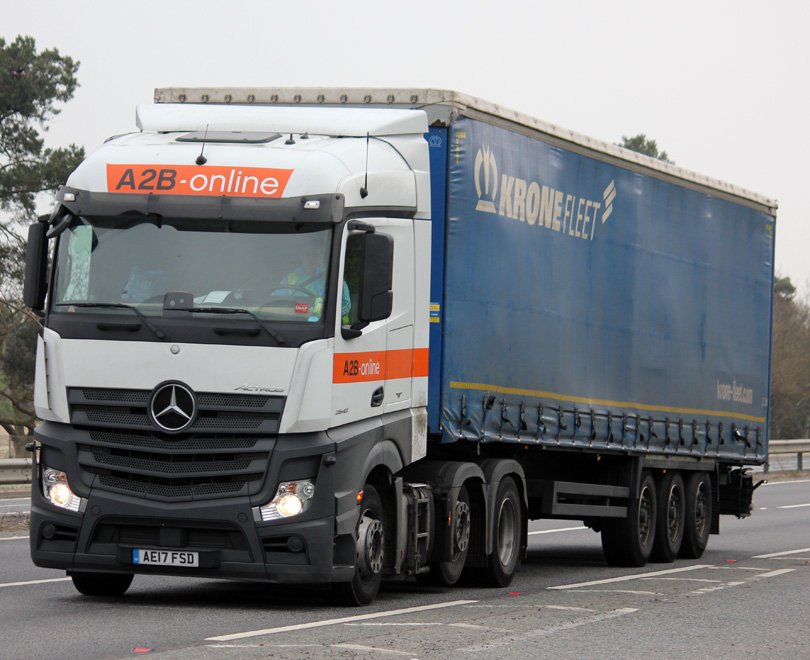 A2B Online Mercedes Actros MP4 on the A11 at Red Lodge recently @MercedesTruckUK lorryspotting.com #trucks
