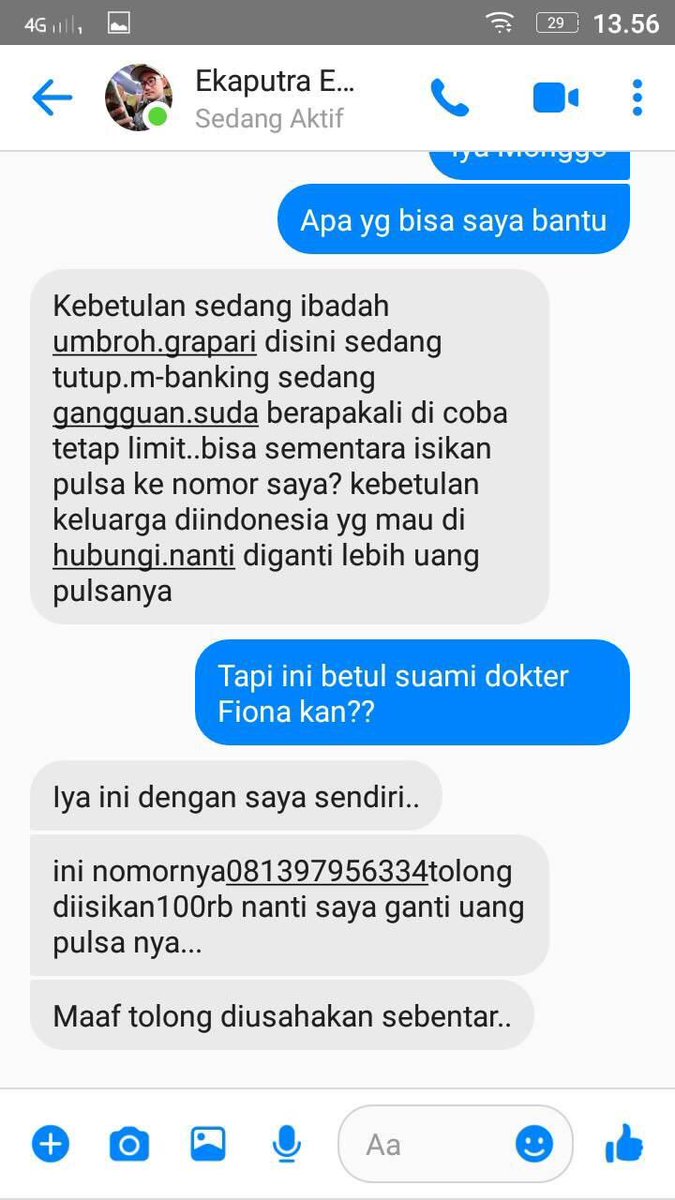 Handoko3ka's tweet photo. @aduankonten @aduanBRTI tolong diblokir nomor 081397956334 karena membuat akun FB palsu atas nama saya dan meminta2 pulsa lewat messenger https://t.co/LUOBkwc7DU