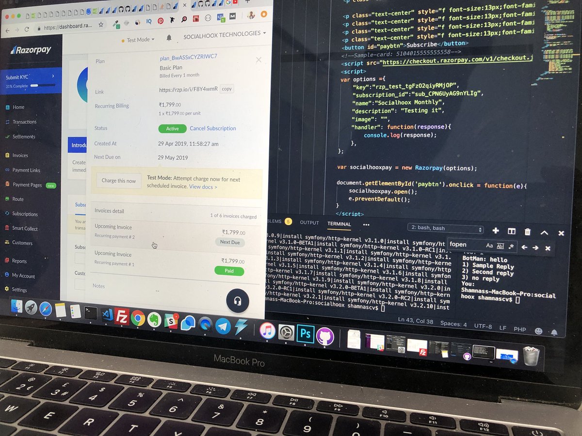 shamnascv's tweet photo. Testing Razorpay API to implement Subscription Billing for @socialhoox.

Loving it. 

Clean Minimal Interface. 🖤 https://t.co/sRXnt9GNCe