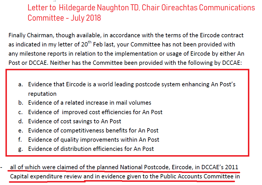 loc8code's tweet image. yet to justify the spend on #Eircode @Dept_CCAE claimed all kinds of benefits for An Post- none of which have been realised in 5 years.
@1Hildegarde has oversight responsibility but has been convinced to look the other way
@AlexWhite4EU @labour helped to facilitate this #FIASCODE