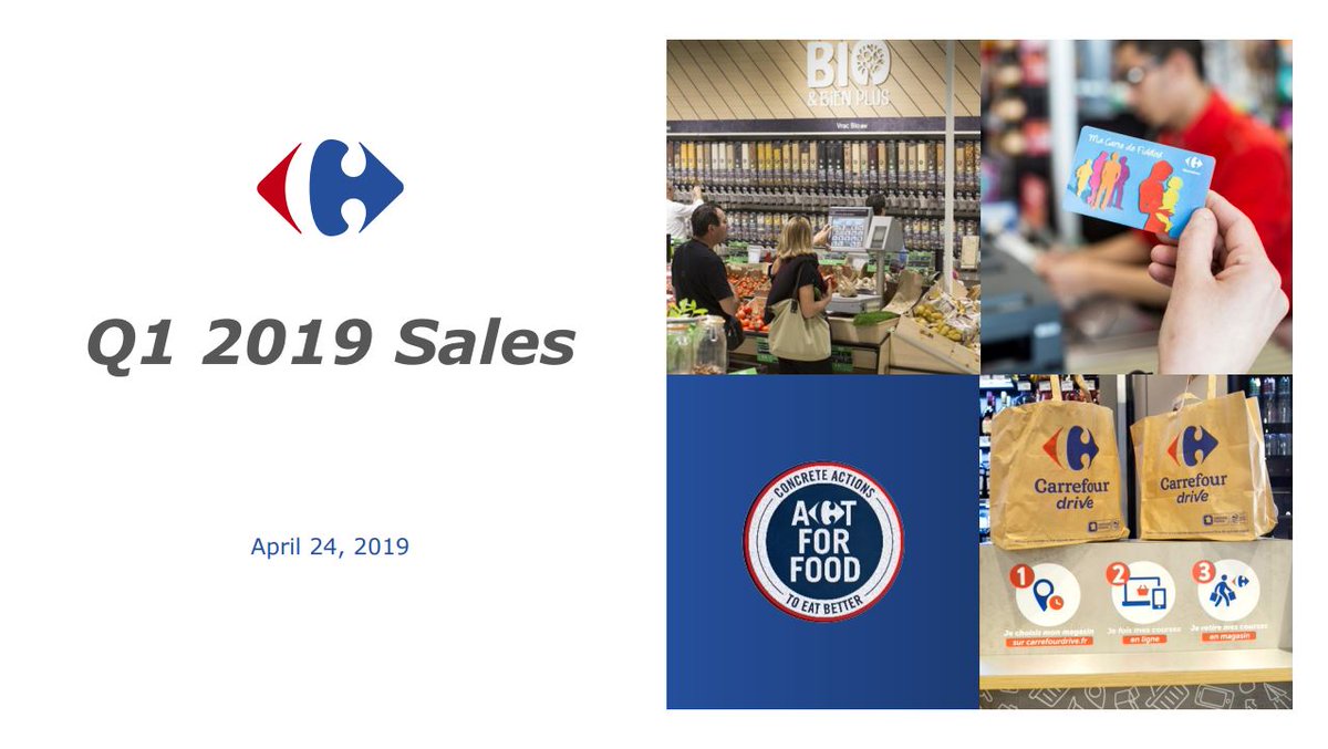 BovanderPutten's tweet photo. Our 2019 Q1 sales: 🔵 Sales growth of +2.7% (LFL) 🔵 Rapid progress in our transformation plan ♻ 🌍🛒📦#keynotes #carrefour #foodtransition #food #grocery #online #tech #pureplay #sustbiz #convenience #Foodcare #newbrandactivators #foodprofessionals #inspirationlab #foodservice https://t.co/vfLm9cm5YF