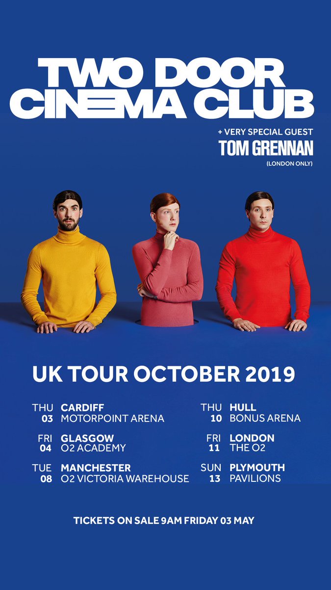 Looking forward to playing with <a href="/TDCinemaClub/">Two Door Cinema Club</a>  at <a href="/TheO2/">The O2</a> in October! Tickets on sale this Friday 🙌