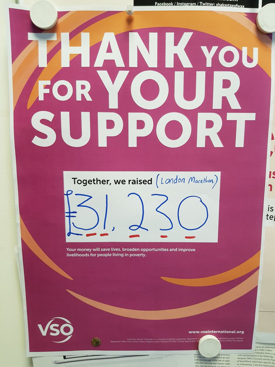 VSOPeople's tweet photo. £31,230 at the last count for how much #TeamVSO have raised so far from #LondonMarathon 2019 fundraising. All of your funds will go towards fighting poverty overseas. Thank you for your support! https://t.co/XzgxSL9RVE