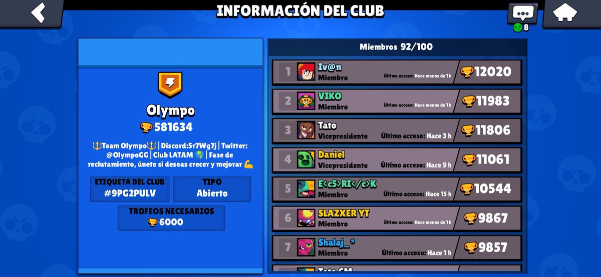 No te pierdas la oportunidad de poder formar parte de Olympo💪🏻🔱
⚡Top 13 de Colombia
⚡Discord, ligas, entrenamientos y buenas vibras
Date prisa que solo quedan 8 espacios 🔱⚡💪🏻👊🏻
#GoOlympo
<a href="/BrawleSportsGG/">BrawlStars eSports™</a>
@BrawlStarMX
<a href="/AyudaMaster/">AyudaMaster</a>
@TR_BrawlGaming
Se agradece RT❤️