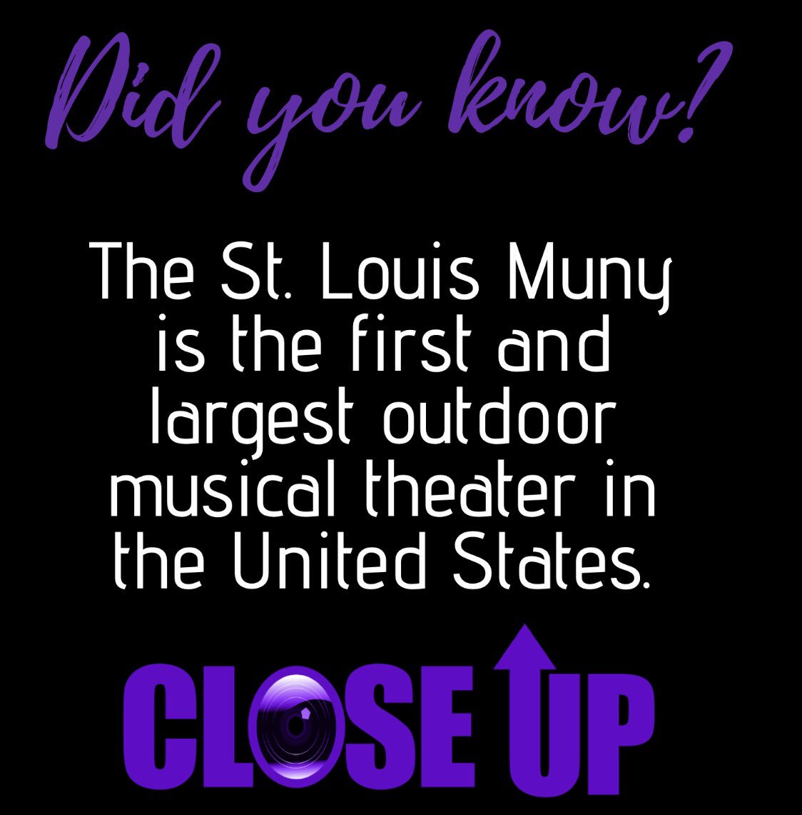 Happy Monday! Let’s start off the week with a fun fact about the city that you may not have known. #DidYouKnow that the @themuny was the FIRST musical theater in the US? 🤯
 #STL  #Art #StlEvents  #Network #StlNews #LocalTalent #Culture #Theater #Muny #Theatre #Music #Dance