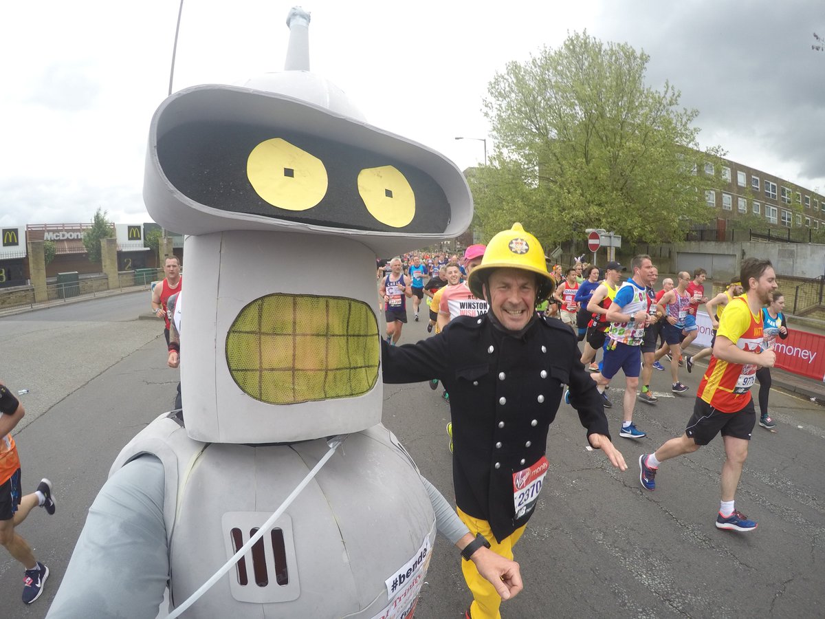 fengallop's tweet photo. @LondonMarathon @LdnFireEngine Can you help? I was running WR as 'fastest 3D TV character' but camera batt failed. missed deadline for official attempts. I need pictures at each mile on the route.  Can you retweet or help me collect the evidence #LondonMarathon #bender #VLM2019 https://t.co/A7m6RRkB27
