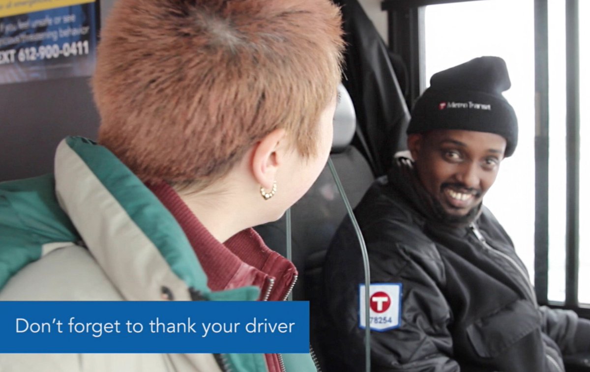 MetroTransitMN's tweet photo. A welcome space can start with you. Don't let your bias stand in your way. Be kind, say hello and thank your driver. #MinnesotaKind https://t.co/jjc5zCTuHf https://t.co/FWKEIHQrdY