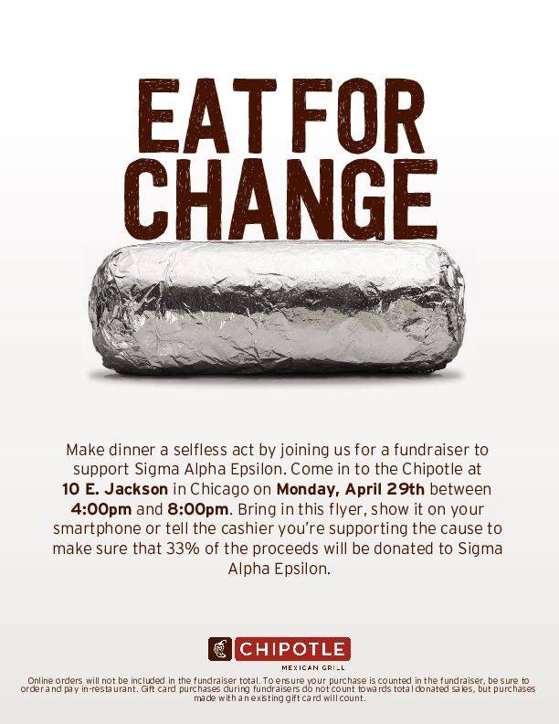 If you’ll be in the loop today, consider stopping by the Jackson and State Chipotle to support <a href="/SAEDePaul/">DePaul ΣAE</a> as they fundraise for us all week long! Just so them this flyer and we’ll get 33% of your purchase!