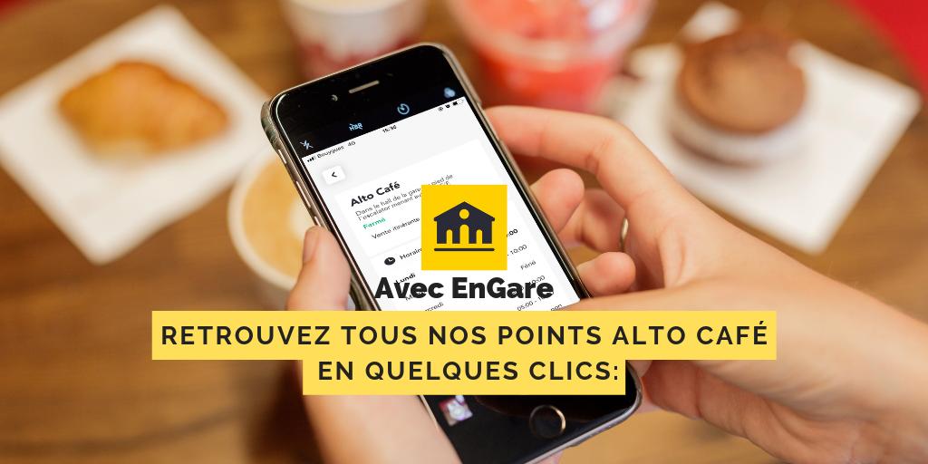 {En Gare} Besoin d'aide pour retrouver nos points de vente Alto café en gare ? C'est désormais un jeu d'enfant, grâce à l'appli #EnGare de la <a href="/SNCF/">❌</a> &amp; de <a href="/ConnectGares/">SNCF Gares & Connexions</a>. Retrouvez-nous donc de 5h00 à 10h00 au pied des voies E/F de la gare de @LyonPartDieu.