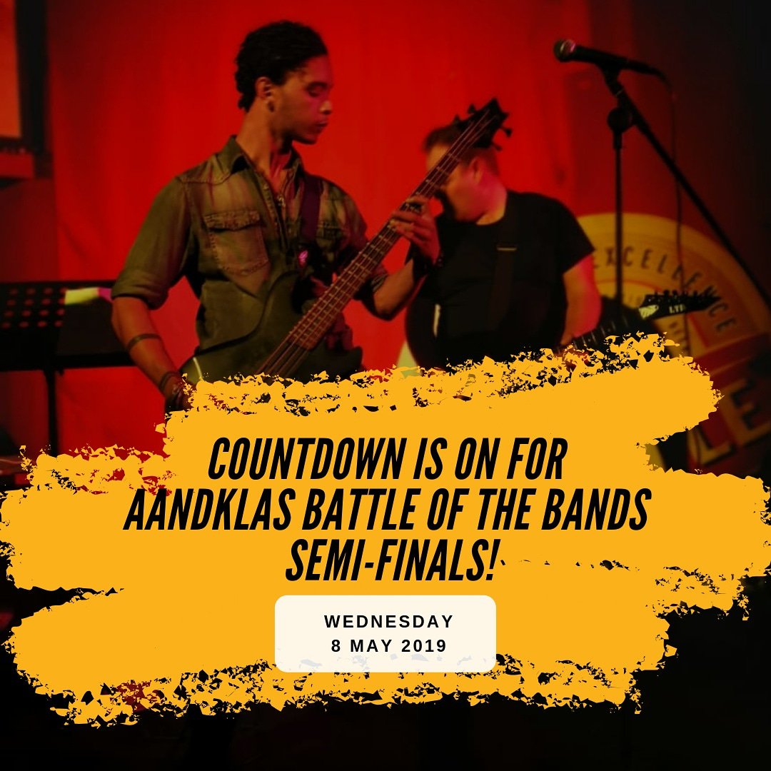 Man oh man! <a href="/Aandklas/">Aandklas Stellies</a> Battle of The Bands Semi-Final 2 is around the corner!

Do the post-election party with us on 8 May and support all the bands pulling through for the night.

Let the battle continue... 🤘🏼

Featuring:
🖤 @aflosofficial 
🌈 @marene_band
🐍 <a href="/venusandsnake/">Venus & The Snake</a>