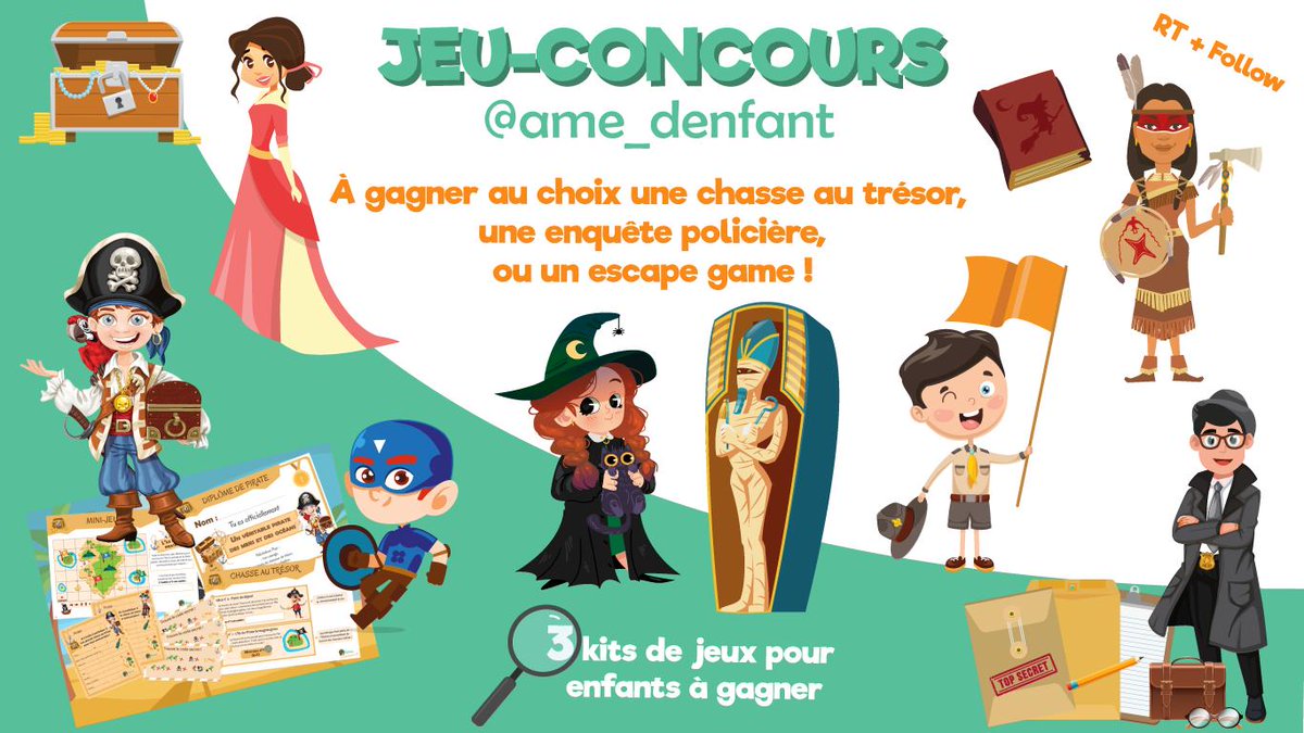 ame_denfant's tweet image. 🌟#Jeu #Concours de #Avril🌟
 
3 kits de jeu amedenfant.fr à gagner ! 
👍RT+FOLLOW pour participer
🎉3 gagnants tirés au sort  
🎁TAS Mer. 01/05 à 18h

Bonne chance à tous ! #Bonplan #Loisirs #Anniversaire #Enfant #ChasseAuTresor #Enigmes #EscapeGame #Escaperoom