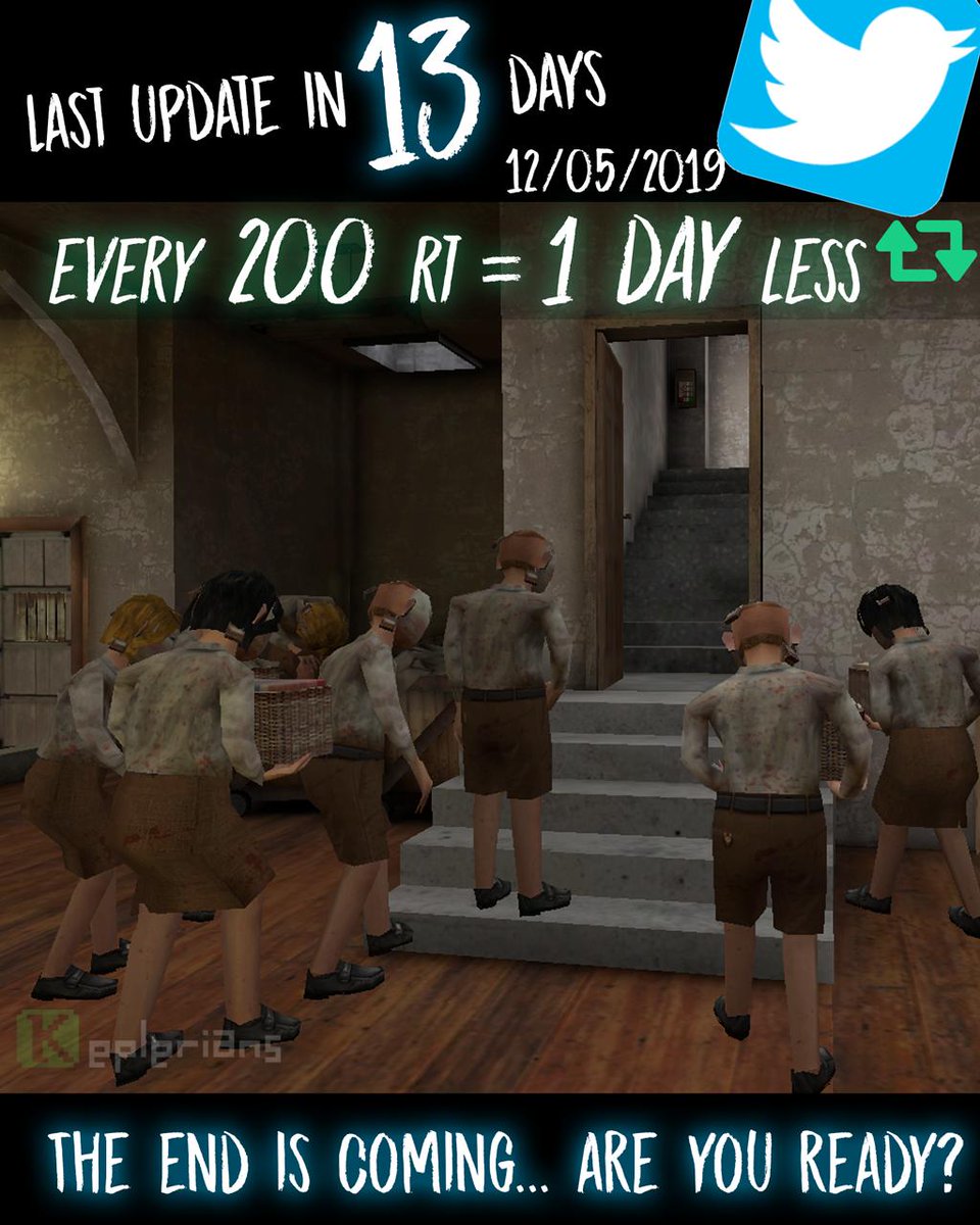 Finally we can announce date of update 1.6! 😱😱

Now we give you the opportunity to make us work a little faster! 😂😂

Every 200 RT, the game will come out 1 day before!😲

Are you ready? Let's start! 🤩🤩

#indiedev #gamedev #evilnun #horrorgame #sneakpeek  #comingsoon #update