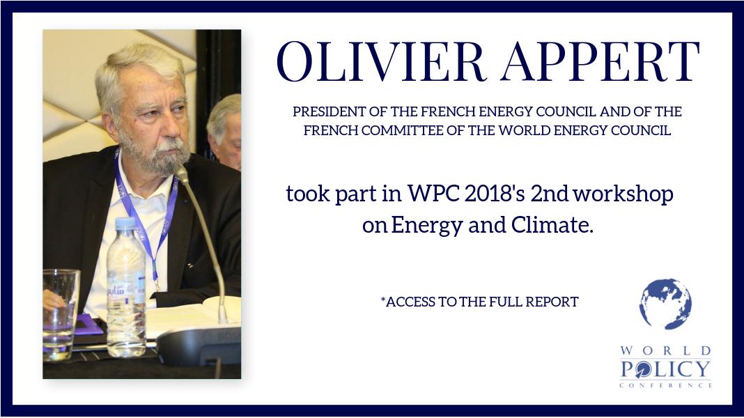 WorldPolicyConf's tweet photo. Olivier Appert, President of the French Energy Council and of the French committee of the @WECouncil , talked about #Trump and #China at the workshop 2 about #energy and #climate. Read his full intervention online https://t.co/gyrsEoK7Vd @IFPENinnovation #WPC2018 https://t.co/qLbcqJxEDz