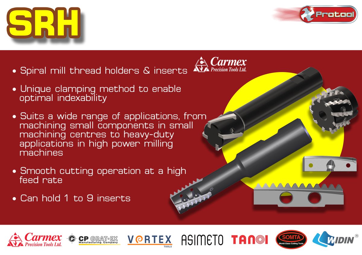 <a href="/ProtoolLtd/">PROTOOL LTD</a> are proud to bring the latest in thread-milling as the UK agent for Carmex. The SRH system is the next step in the evolution of indexable thread milling, this system offers many form types inclusive of ISO, UN, W &amp; BSPT amongst others. protool-ltd.co.uk/product/thread…