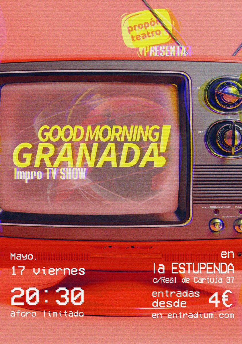 📺 ¡GOODMORNING GRANADA! 📺

Primera Plana ahora se llama GoodMorning (yo que sé ya) y... ¡tenemos plató! 😎

Nos vemos el viernes 17 en <a href="/LaEstupendaAE/">La Estupenda A.E</a>: 6€ en taquilla y anticipadas en @entradium_com 🔖

#Impro #Teatro #Granada #Cultura #Improvisación #Comedia #Espectáculo