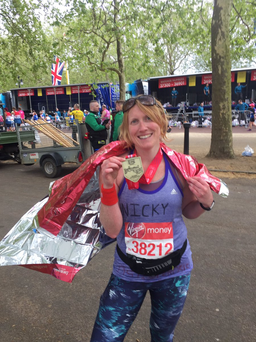 NickyAstle84's tweet photo. First ever marathon @LondonMarathon complete. Thought I’d hate it but what a crowd. It’s now my favourite run ever. Still pushing towards my target for a small local charity in need of support #LondonMarathon19 #Sheffield https://t.co/qaRuLM8CoW https://t.co/vb5mW7FFbM