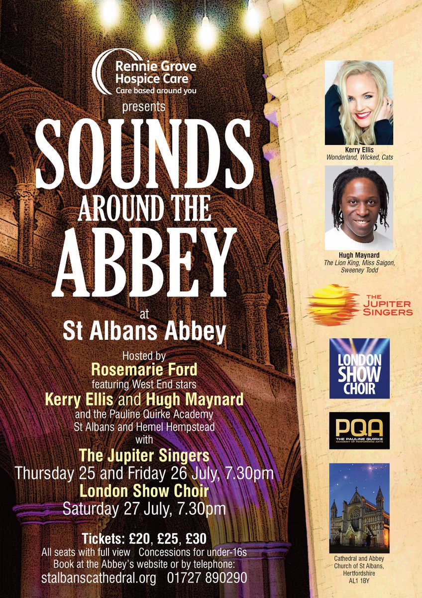 DELIGHTED to be performing @StAlbansAbbey on 27th July with @kerryjaneellis1 @HughMaynard #RosemarieFord @PQA_Official and an amazing live band all for @renniegrove #KeepMusicLive #Singing #MusicalTheatre #Charity #StAlbans