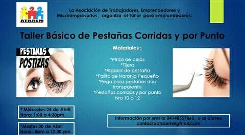 Atraem1's tweet photo. #FelizLunes Oportunidad para formarse en el área de la estética y la belleza. Taller de colocación de pestañas corridas y por punto. #Caracas #Martes #30Abr. Información: enviar mensaje de texto al 04148557860 o escribir correo: contactoatraem@gmail.com #Atraem #PorCuentaPropia https://t.co/Wcb19Wdfh5