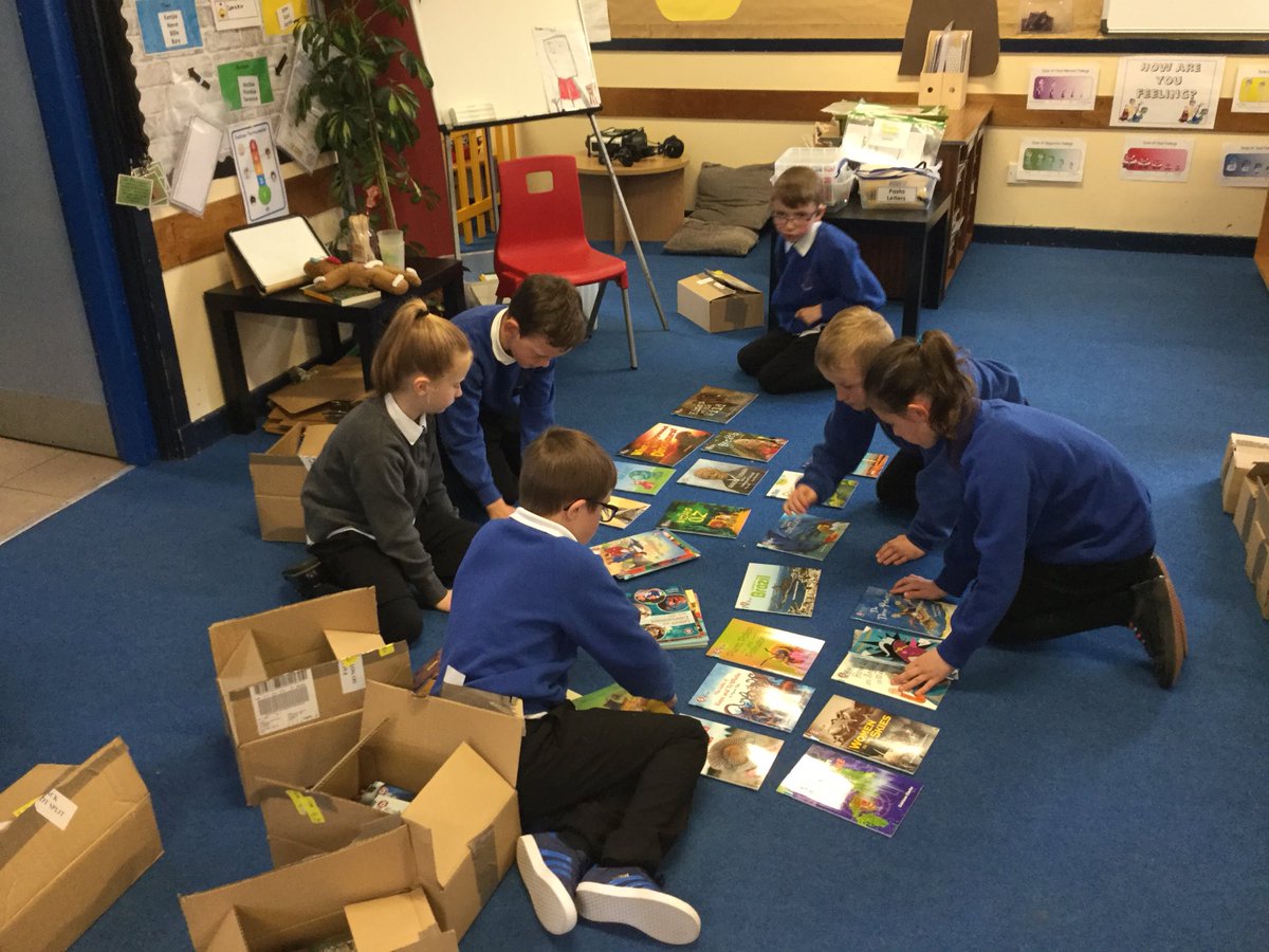 BorrowfieldPS's tweet photo. WOW look at all these new reading books we have! P3 were great at helping organise them into sets today. What a great task to help us develop our skills of working as a team. @AngusLiteracy https://t.co/Yarvn6n0bC