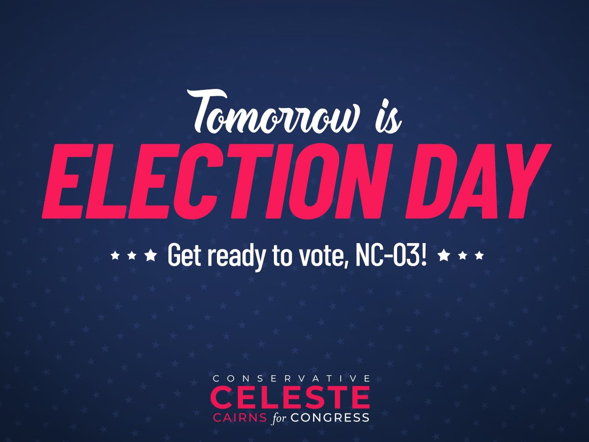 celestefornc03's tweet photo. Are you ready to vote tomorrow? I need you to make your voice heard if we're going to advance #NC03's conservative values in Congress. Commit to vote and find your polling place now! https://t.co/GE3K1iPGWJ https://t.co/By3OdEhNoh