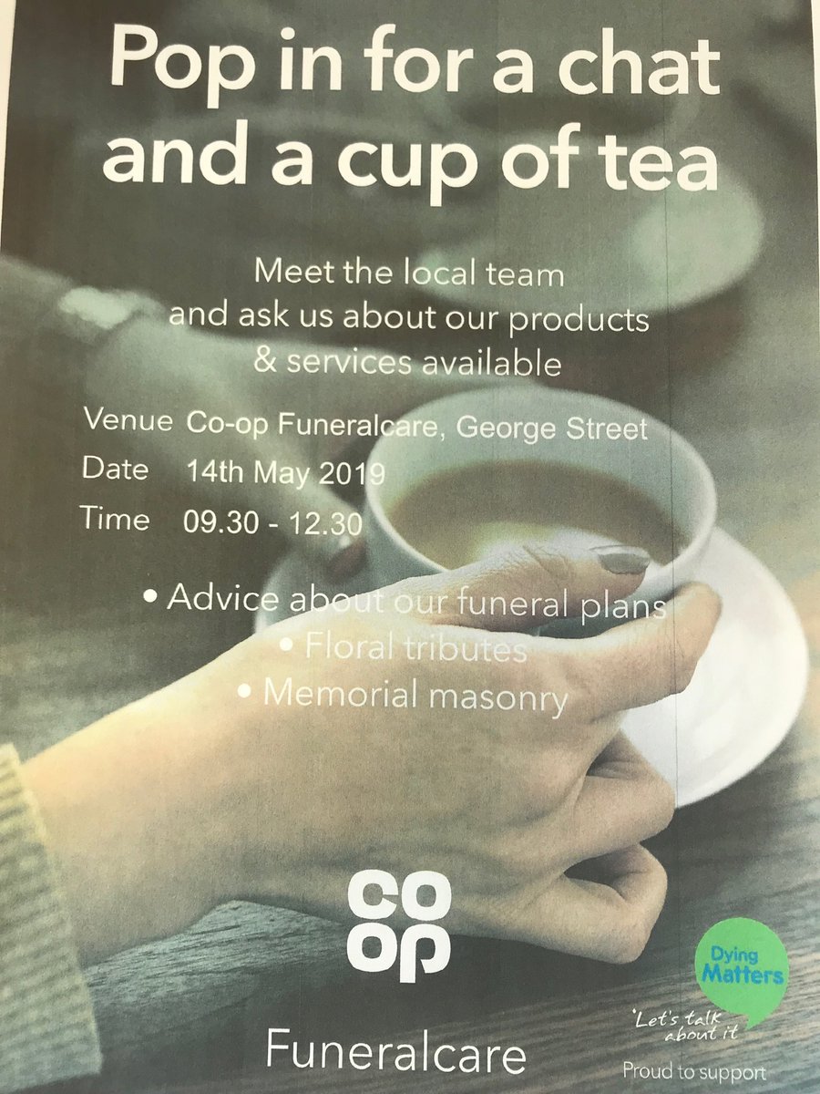 ⁦<a href="/DyingMatters/">Dying Matters</a>⁩ come along to our #Lancaster funeral home for a brew &amp; chat, meet the local team and ask all those questions you’ve been #dying to ask ⁦<a href="/CoopFuneralcare/">Co-op Funeralcare</a>⁩ ⁦<a href="/coopuk/">Co-op</a>⁩ ⁦<a href="/janeross_coop/">Jane Ross</a>⁩