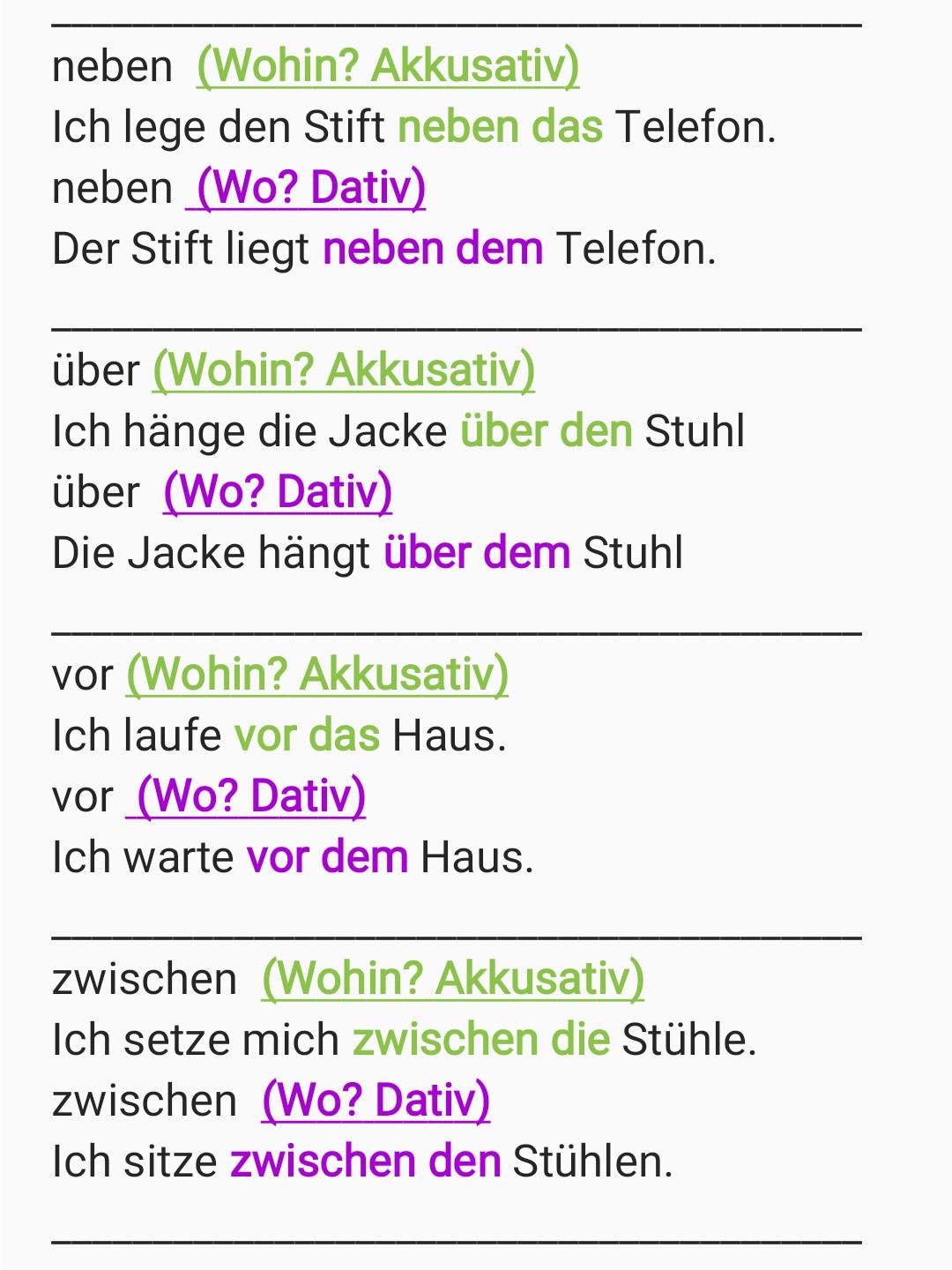 Dativ oder akkusativ ueber prepositions