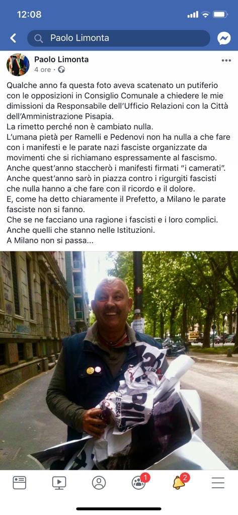 LIMONTA INFANGA ANCORA LA MEMORIA DI RAMELLI!
Chiedo le sue dimissioni e che che il Sindaco Sala prenda le distanze da certi messaggi!