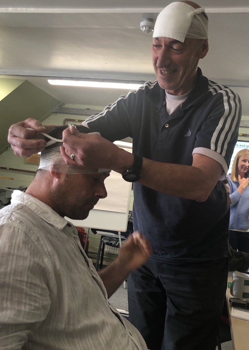 Some of our employees practising their bandaging skills whilst attending their Appointed Persons 1st Aid course held @ouchtt today #1staidatwork #dorsetbuilders