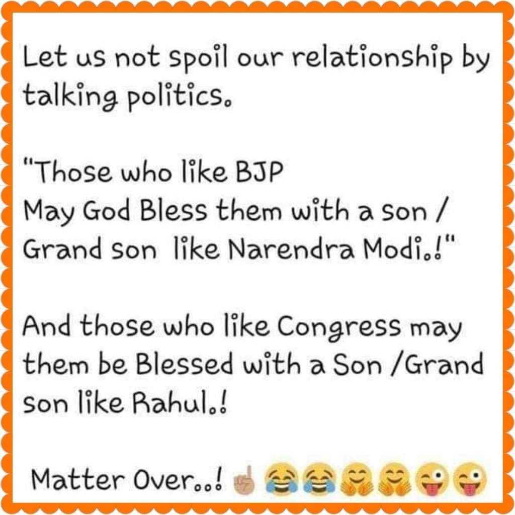 RajeevRC_X's tweet photo. #Elections2019 (recd via whtsapp)
#LetsKeepItCivil 😄😁👇🏻
#PhirEkBaarModiSarkar
#Vote4NewIndia https://t.co/MZZ5OGwJEk