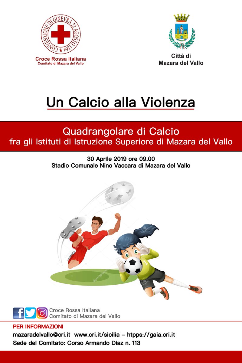 CRIMazara's tweet photo. Domani mattina alle ore 09.00 allo stadio comunale "Nino Vaccara" a Mazara del Vallo, si terrà la manifestazione sportiva "Un calcio alla violenza" contro la violenza sulle donne.
#CroceRossaMazaradelVallo
#UnItaliacheaiuta https://t.co/LZiGf93YRf