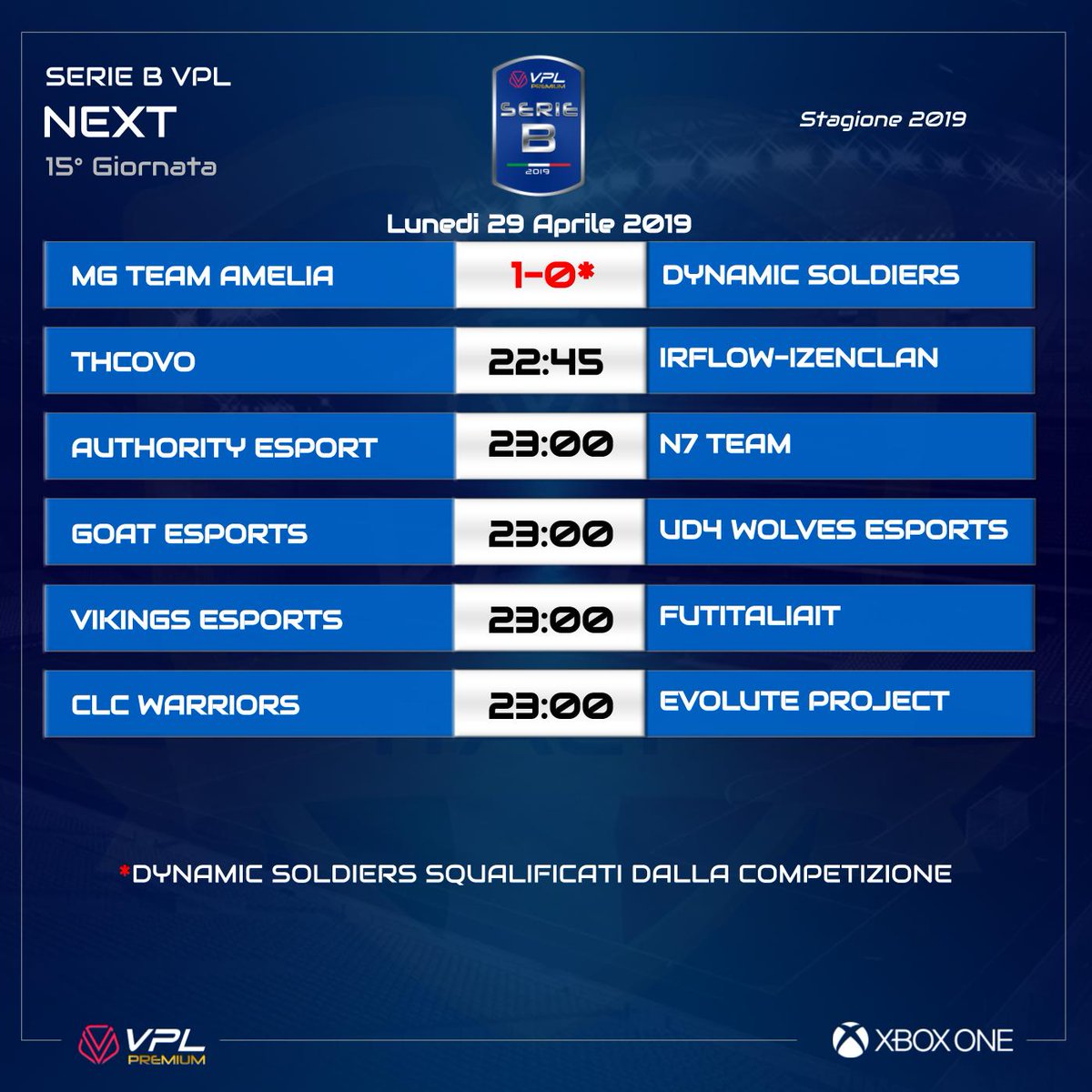 VPLItaly's tweet photo. 🔥 [#XBOX] Questa sera alle ore 23.00 si giocheranno le partite della 15° giornata del campionato #PREMIUM VPL!

👇 Ecco chi scenderà in campo nelle leghe di Serie A/B/C!

🎯 Alle 23:30 verrà trasmesso il posticipo tra @IMercenariFC vs @iGorillaZ_X1 

📺 https://t.co/mSWn1HWtdI https://t.co/6zyDzXZixk