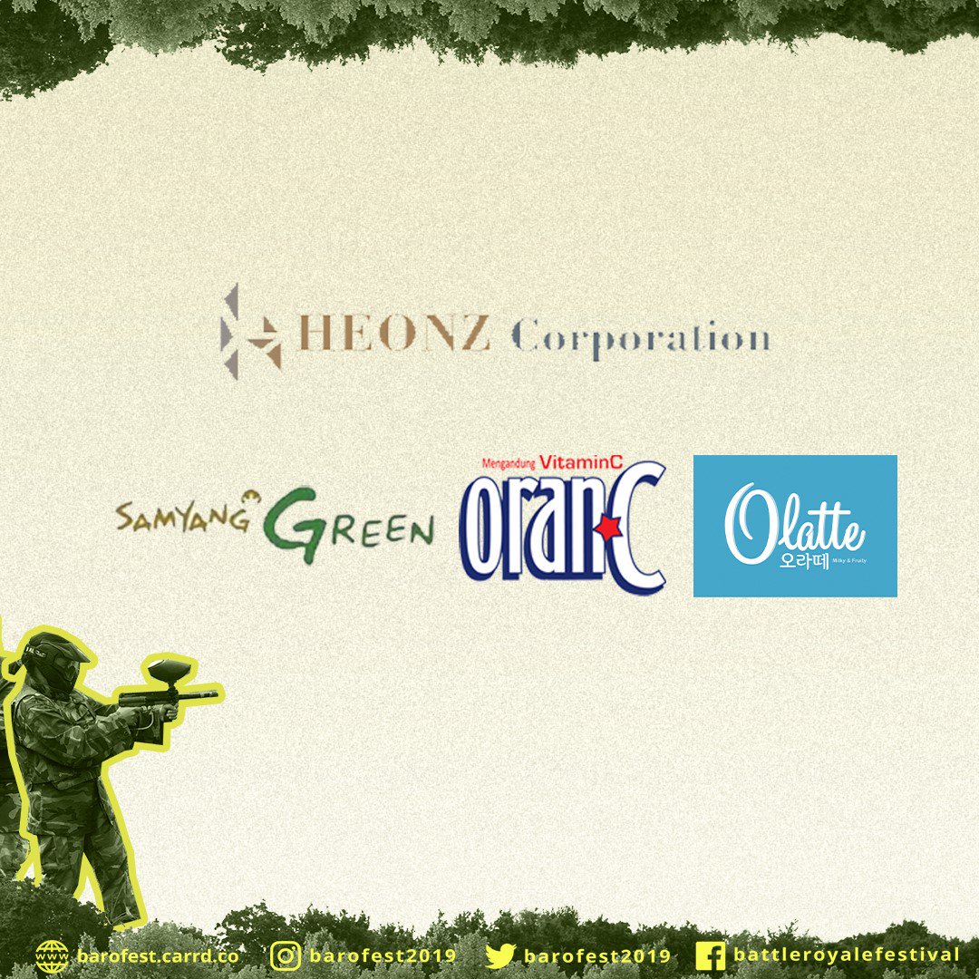 barofest2019's tweet photo. SPECIAL THANKS 🙏🏻
----------------------
To all the Sponsor who have worked together with us in Battle Royal Festival 2019! 🎉
----------------------
Here it is the Sponsor of Battle Royal Festival 2019
@ heonz corporation @samyangfoods @oranc. @olatte. https://t.co/tuYi2XehLi