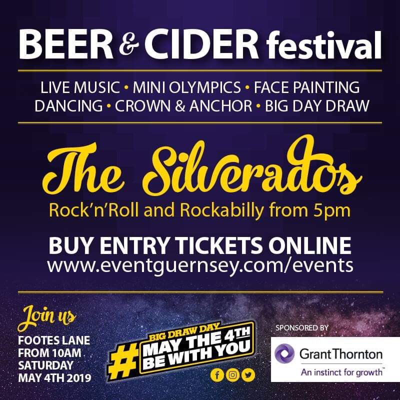 Calling all fans of The Silverados – they are performing live at #MayThe4thBeWithYou Big Draw Day at Footes Lane on Saturday 4 May 2019. 🍻🎸enjoy their mix of Rock ‘n’ Roll and Rockabilly from 5.15pm. 
Tickets available online from £5.00 
eventguernsey.com/events