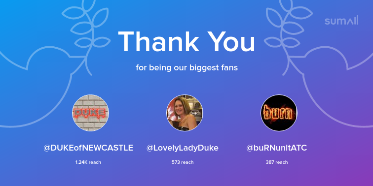 LikeALadyCroche's tweet photo. Our biggest fans this week: @DUKEofNEWCASTLE, @LovelyLadyDuke, @buRNunitATC. Thank you! via https://t.co/W8focmQ3ZX https://t.co/RYEBaEasWN