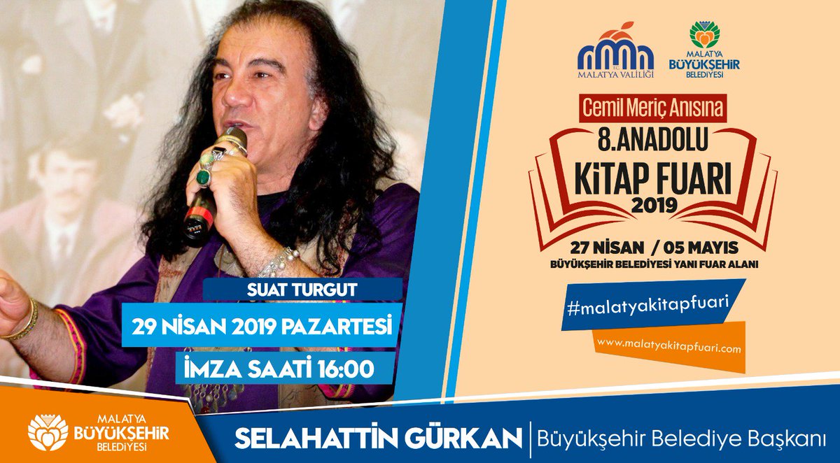 MalatyaBelTr's tweet photo. 8. Malatya Anadolu Kitap ve Kültür Fuarımızda bugün (29 Nisan Pazartesi); Atiye Kalkan, Suat Turgut ve Ahmet Mercan Saat: 16.00'da okuyucularıyla buluşacak. #MalatyaKitapFuarı'mıza tüm kitapseverleri bekliyoruz. @selahattingrkn https://t.co/uwdcauhHVk