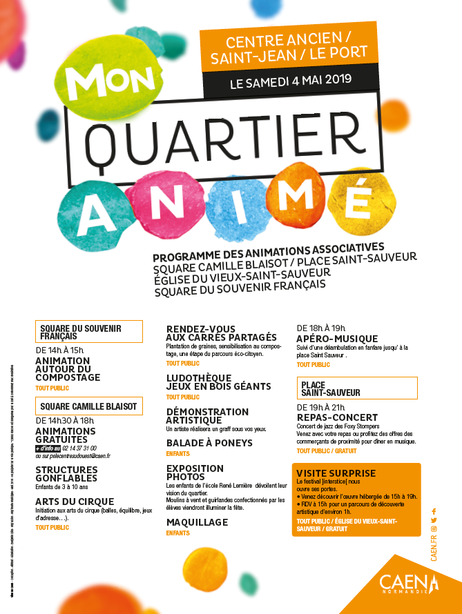 CaenOfficiel's tweet photo. 🎈#MonQuartierAnimé 💃 Ça va bouger ce week-end dans les quartiers St-Jean, Centre ancien et Le Port ! 🐴👨🌾 Animations gratuites, apéro-musique, visite du festival ]Interstice[ et initiation au cirque sont au programme 😊 #Caen https://t.co/CNIWcsofyJ