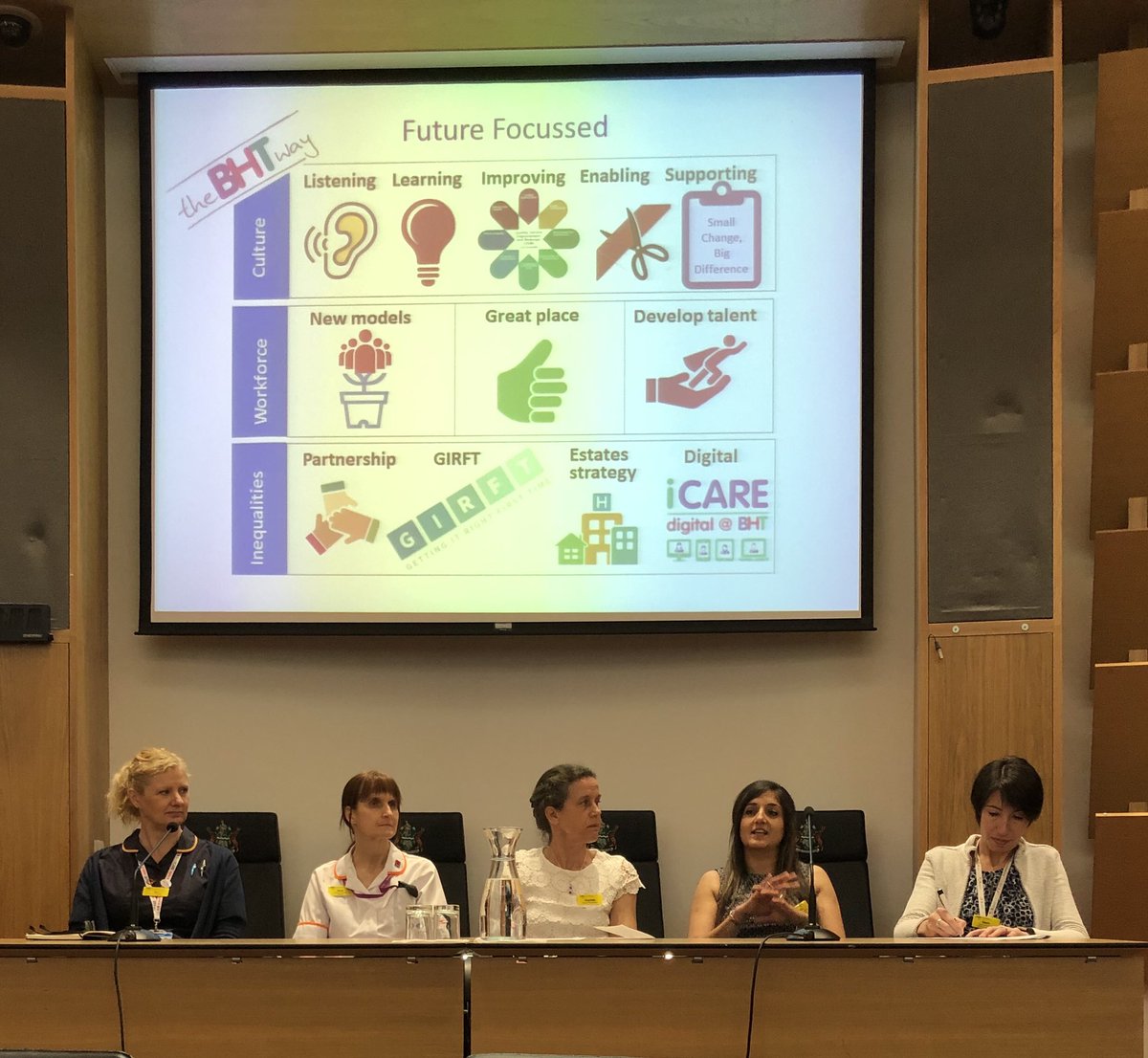 MPatelBHT's tweet photo. Great to see #qualityimprovement on the corporate objectives. Also fantastic to hear from an all female panel @lizzys39 and @Naz_Fitz representing! Great things to come...#BHTway @FPinches @BegentDebbie @WakefordAlison https://t.co/tHTp3y6cuV