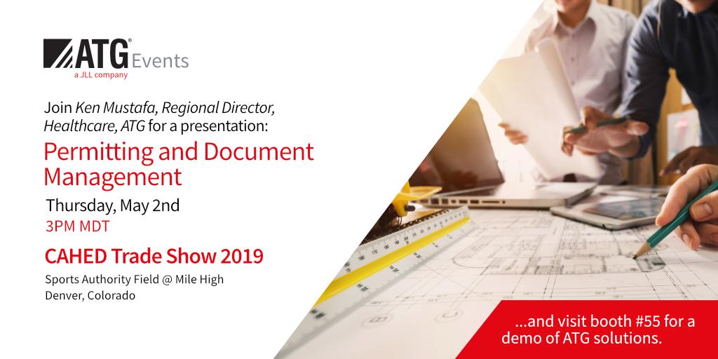 Going to the #CAHED Trade Show this week? Join Ken Mustafa of ATG on Thursday for a session on #Permitting and #DocumentManagement. And stop by booth 55 for demos of solutions for these and other critical #Healthcare #FacilityManagement functions.