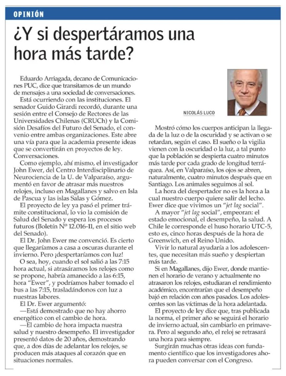 earriagada's tweet photo. ¿Leyeron la columna de @nicolucor animándonos a despertar más tarde? Soy protagonista en ella porque él estuvo en el Móviles y Redes #MoRe2019 del jueves. Aquí está la presentación que explica una mención que me honra:  https://t.co/4mQinS1Iak https://t.co/rE3qhFDb47