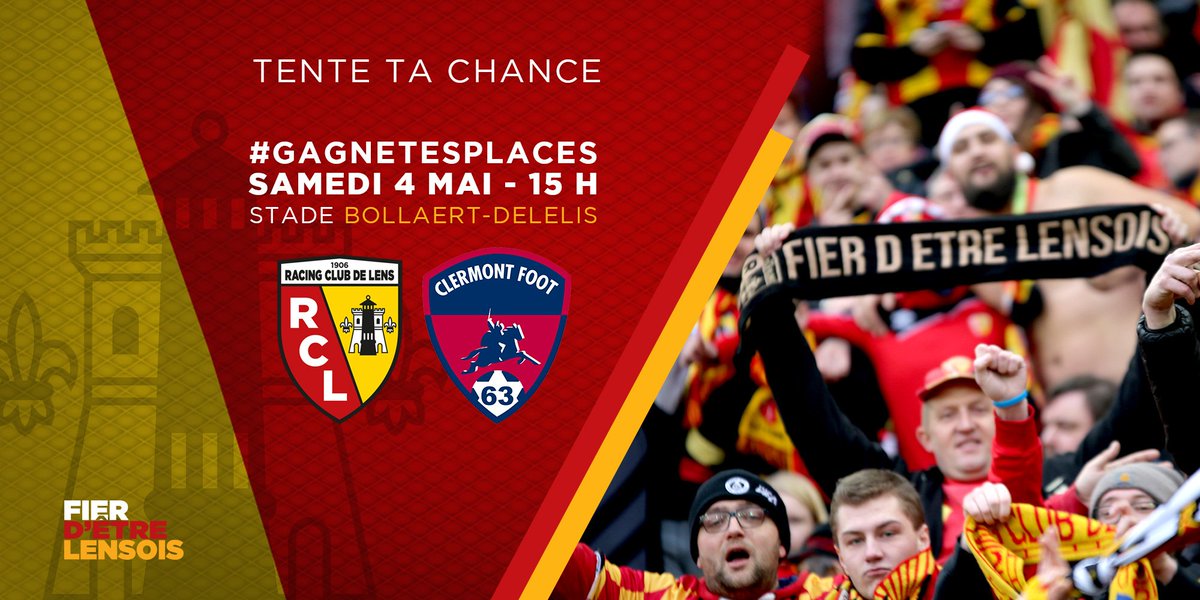 RCLens's tweet image. 🍀 RT + FOLLOW pour gagner 2 places pour #RCLCF63 à #BollaertDelelis ! 3 gagnants dévoilés demain ! #GagneTesPlaces #FierDEtreLensois #rclens
