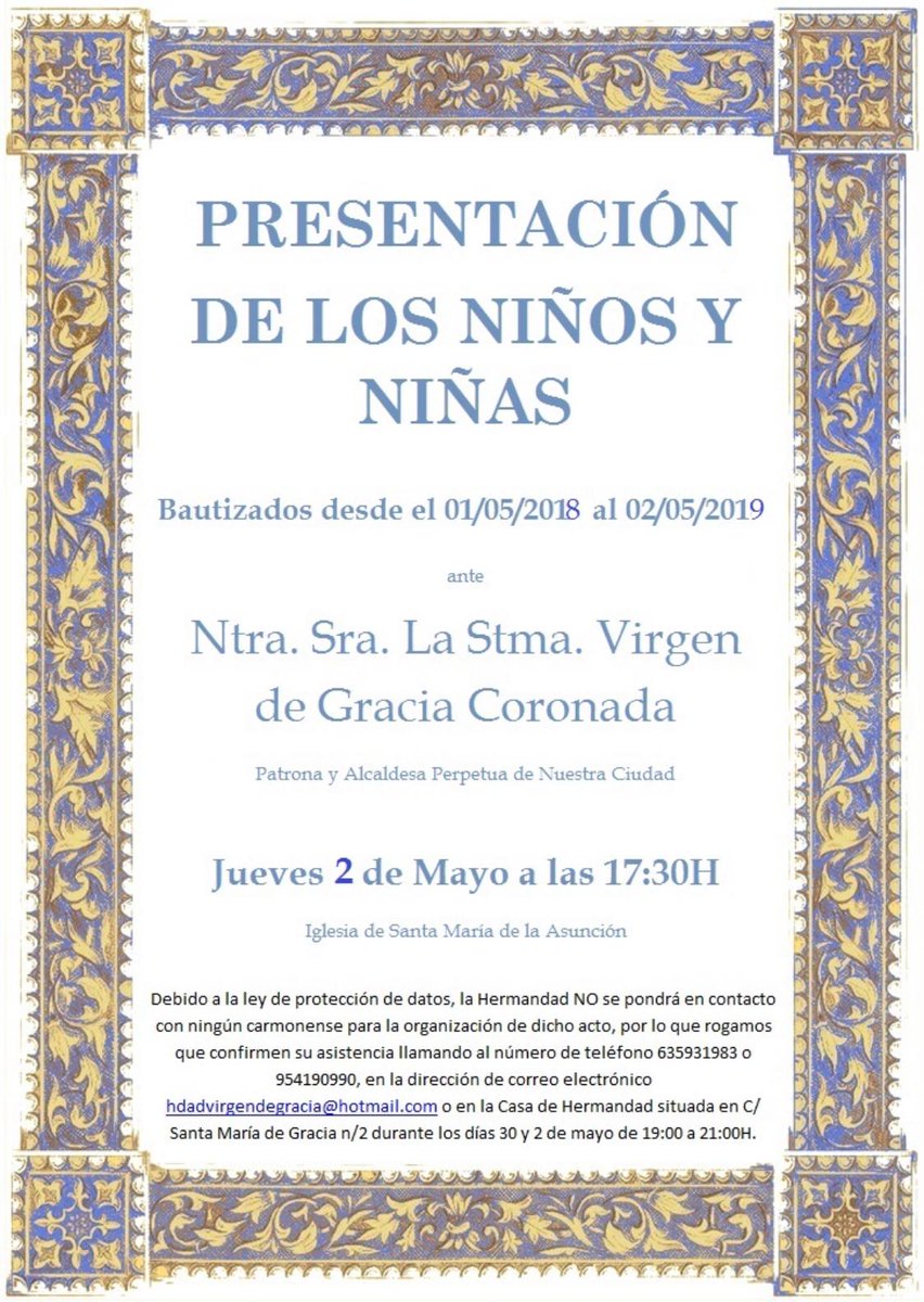 PRESENTACIÓN DE LOS NIÑOS Y NIÑAS
<a href="/VirgendeGraciaC/">Hermandad de la Virgen de Gracia</a>