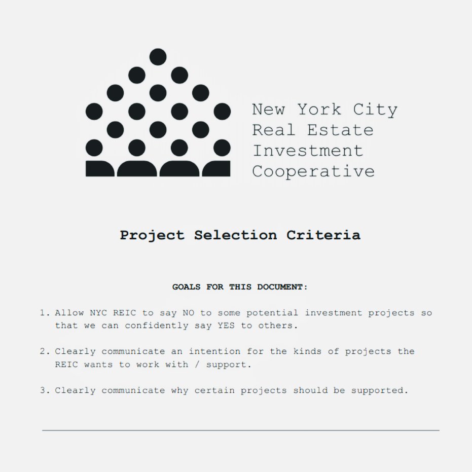 What does it look like to bring together real estate investment &amp; concern for community? Our criteria for investment here: nycreic.com/invest/. Join hundreds of NYers in the movement today at nycreic.com/join.