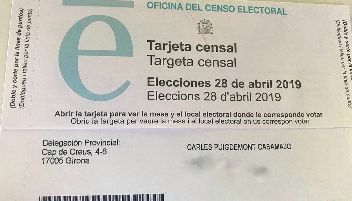 Després de llegir els motius de la JEC, suposo que aquesta certificació del cens que em van  enviar per votar a les eleccions d'ahir #28A devia ser un fake. 

#NoSurrender 
#26M