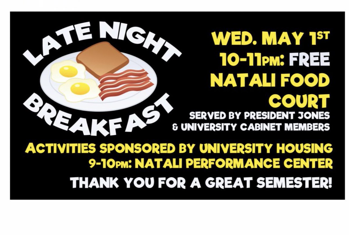 CALU_MADE's tweet photo. Late night breakfast!!! Wednesday in Natali! FREE! 10-11 pm! @CALUCommuters @CalUofPA @BlazeCalU https://t.co/ZhDHtngTkn