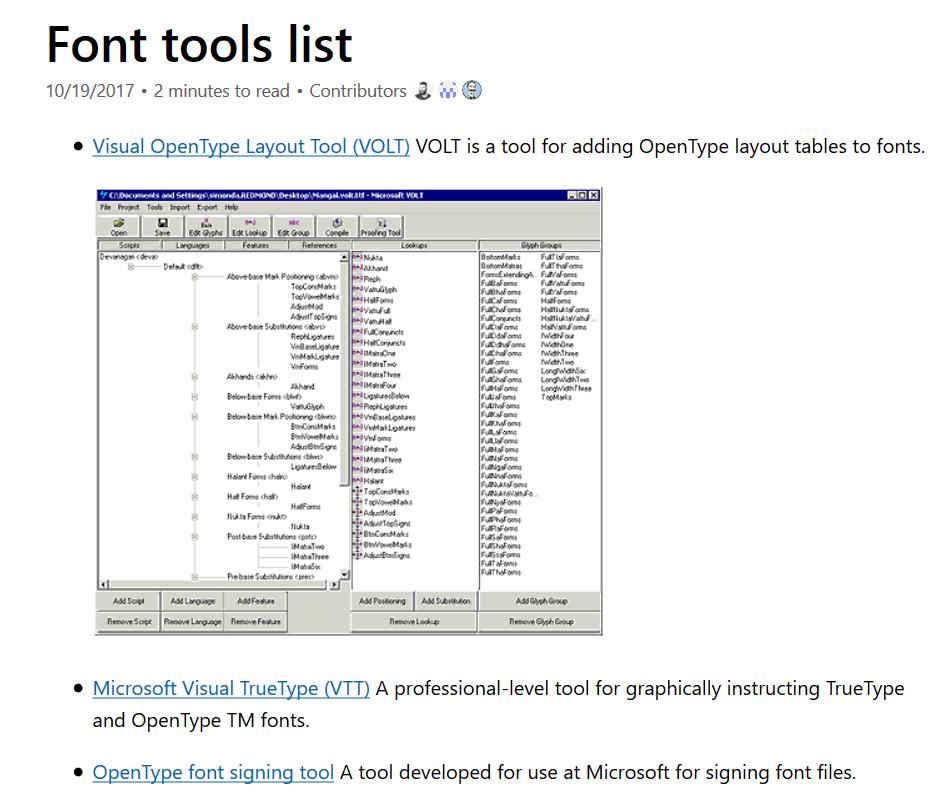 fontjournal's tweet image. VOLT is a free tool from Microsoft that allows you to add some OTF layout tables to TTF files.  VTT is another free graphical font tool for hinting TTF and OTF.  Not full #FontEditors, but #Free #FontTools.  w3n.us/typetools