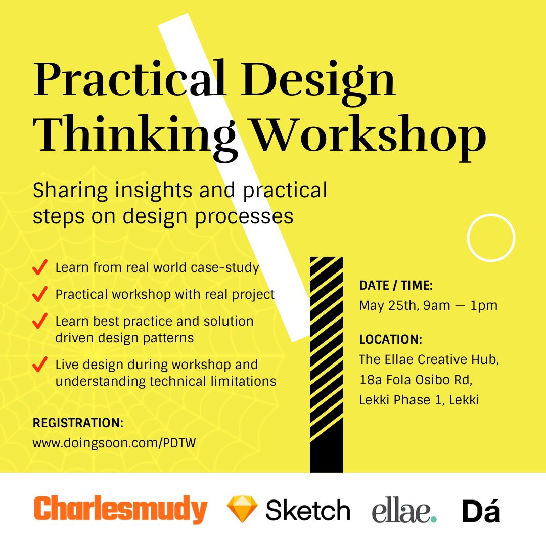 doingsoon2's tweet photo. “Practical Design Thinking Workshop” May 25th ... working with @sketch hosted by us and @EllaeCreative ⁣@DAdesignstudio 

https://t.co/PB6dLMUbIP 

#designer #webdesign #developer #sketch #graphicdesign #graphicdesigner #graphic #art #website #lagos #naija #nigeria @cregital https://t.co/e07ZhD1Sgi